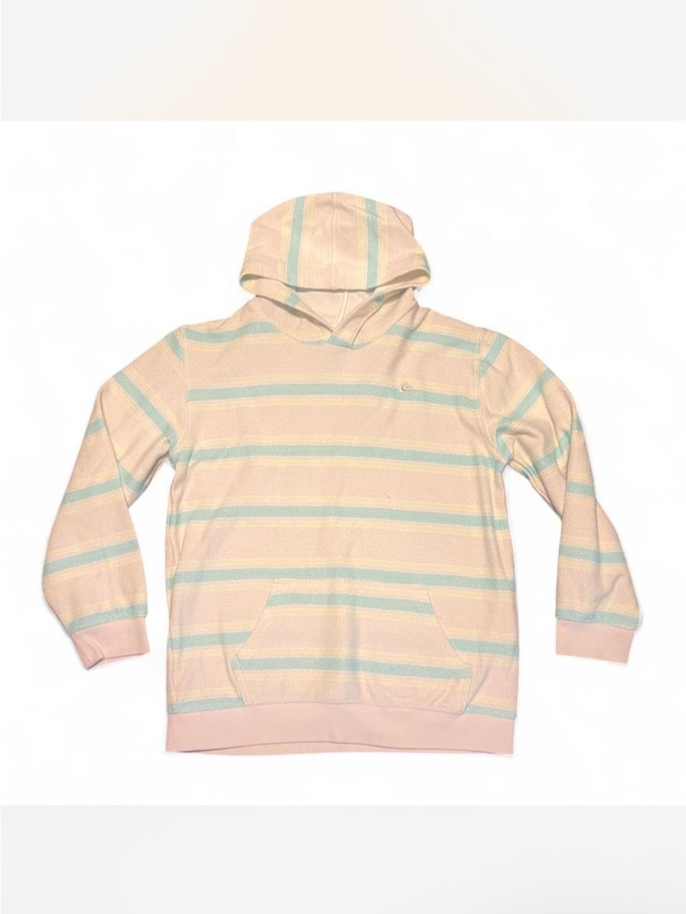 Quiksilver white and light blue horizontal striped hoodie